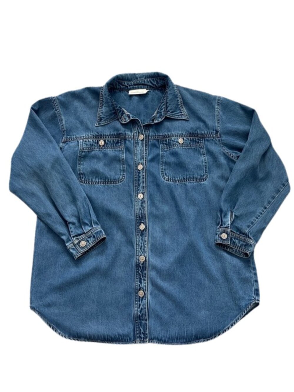 Nordstrom Women’s Tencel Lyocell Button-Down Oversized Shirt Washed Blue Size L